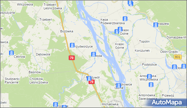 mapa Kłoda gmina Magnuszew, Kłoda gmina Magnuszew na mapie Targeo