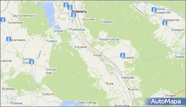 mapa Kłoda gmina Rytwiany, Kłoda gmina Rytwiany na mapie Targeo