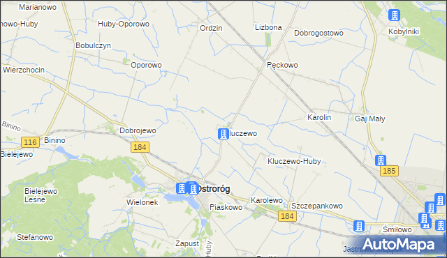 mapa Kluczewo gmina Ostroróg, Kluczewo gmina Ostroróg na mapie Targeo