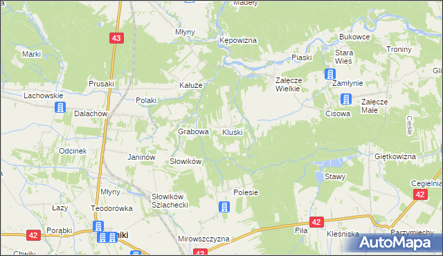 mapa Kluski gmina Pątnów, Kluski gmina Pątnów na mapie Targeo