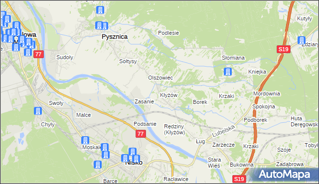 mapa Kłyżów, Kłyżów na mapie Targeo