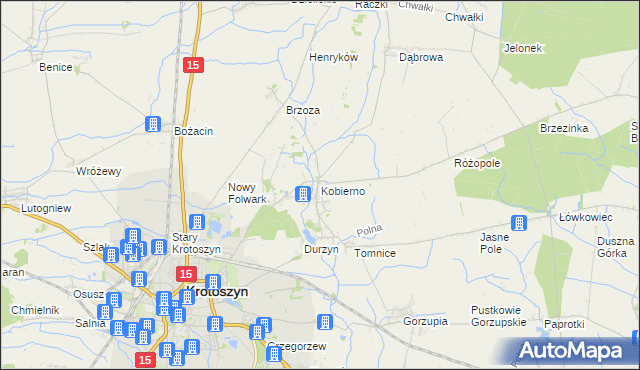 mapa Kobierno gmina Krotoszyn, Kobierno gmina Krotoszyn na mapie Targeo