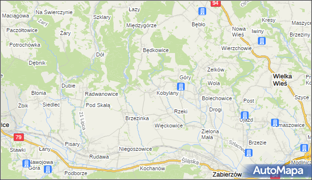mapa Kobylany gmina Zabierzów, Kobylany gmina Zabierzów na mapie Targeo