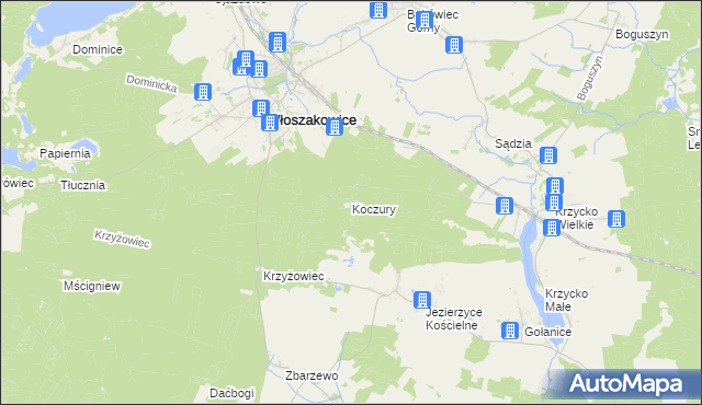 mapa Koczury gmina Włoszakowice, Koczury gmina Włoszakowice na mapie Targeo