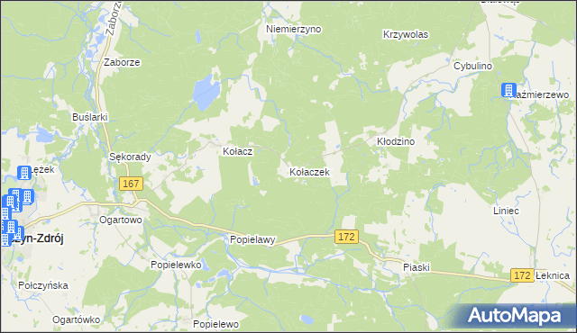 mapa Kołaczek gmina Połczyn-Zdrój, Kołaczek gmina Połczyn-Zdrój na mapie Targeo