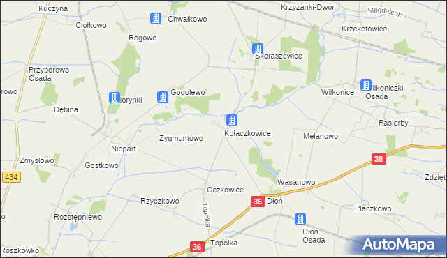 mapa Kołaczkowice gmina Miejska Górka, Kołaczkowice gmina Miejska Górka na mapie Targeo