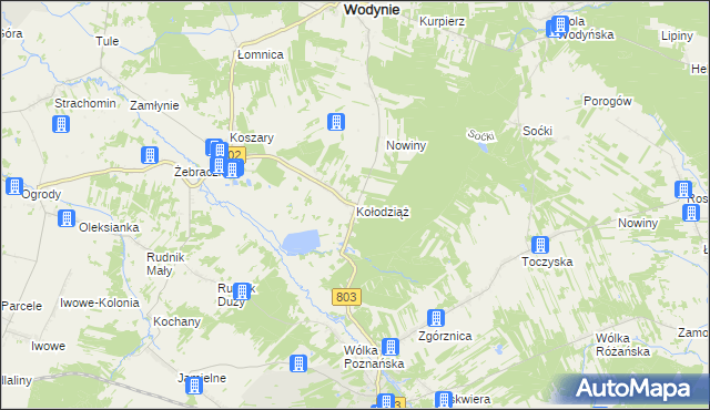 mapa Kołodziąż gmina Wodynie, Kołodziąż gmina Wodynie na mapie Targeo