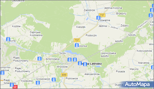 mapa Kolonka gmina Pionki, Kolonka gmina Pionki na mapie Targeo