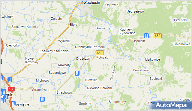 mapa Kołoząb gmina Sochocin, Kołoząb gmina Sochocin na mapie Targeo