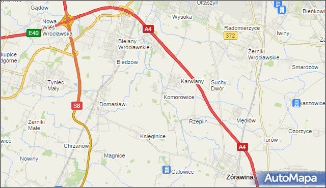 mapa Komorowice gmina Żórawina, Komorowice gmina Żórawina na mapie Targeo