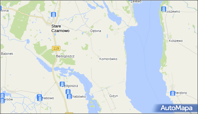 mapa Komorówko gmina Stare Czarnowo, Komorówko gmina Stare Czarnowo na mapie Targeo