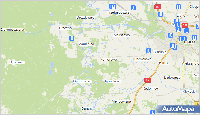 mapa Komorowo gmina Lipno, Komorowo gmina Lipno na mapie Targeo