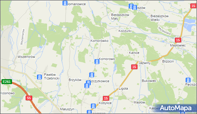 mapa Komorowo gmina Trzebnica, Komorowo gmina Trzebnica na mapie Targeo