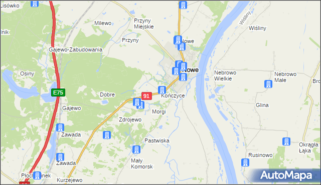 mapa Kończyce gmina Nowe, Kończyce gmina Nowe na mapie Targeo