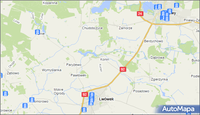mapa Konin gmina Lwówek, Konin gmina Lwówek na mapie Targeo