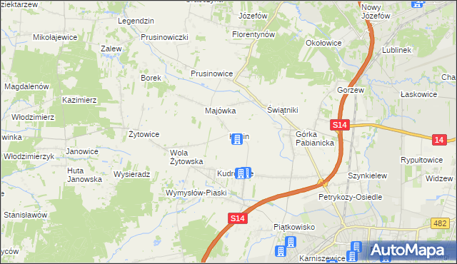 mapa Konin gmina Pabianice, Konin gmina Pabianice na mapie Targeo