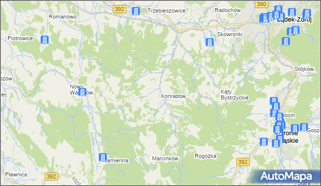 mapa Konradów gmina Lądek-Zdrój, Konradów gmina Lądek-Zdrój na mapie Targeo