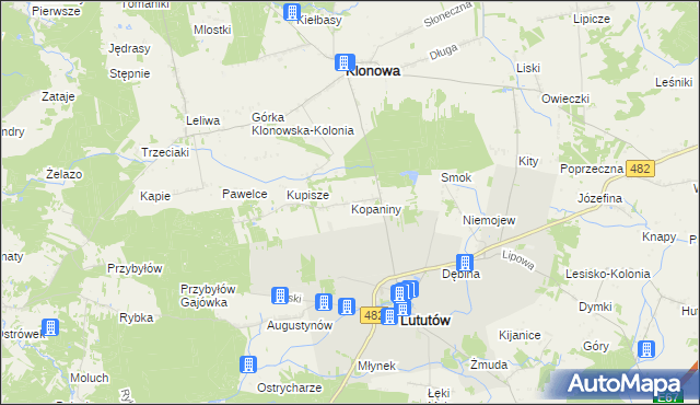 mapa Kopaniny gmina Lututów, Kopaniny gmina Lututów na mapie Targeo