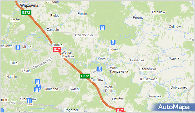 mapa Kopki gmina Wiązowna, Kopki gmina Wiązowna na mapie Targeo