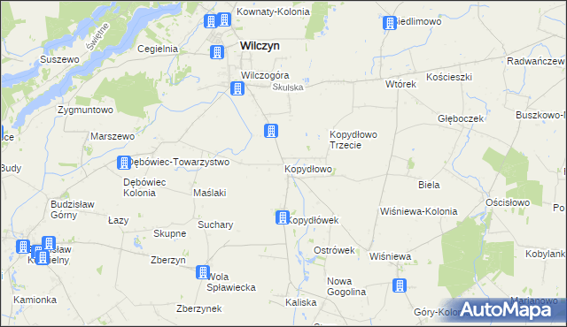 mapa Kopydłowo gmina Wilczyn, Kopydłowo gmina Wilczyn na mapie Targeo