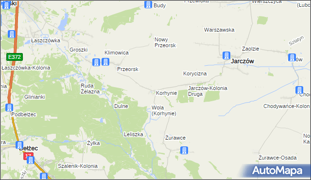 mapa Korhynie, Korhynie na mapie Targeo