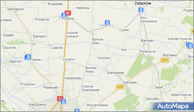 mapa Koronka, Koronka na mapie Targeo