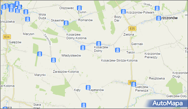 mapa Kosarzew-Stróża, Kosarzew-Stróża na mapie Targeo