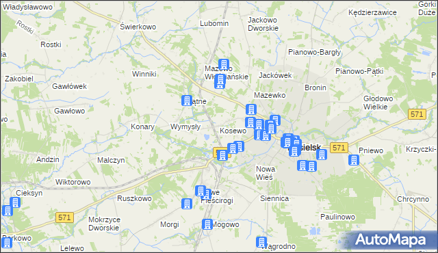 mapa Kosewo gmina Nasielsk, Kosewo gmina Nasielsk na mapie Targeo