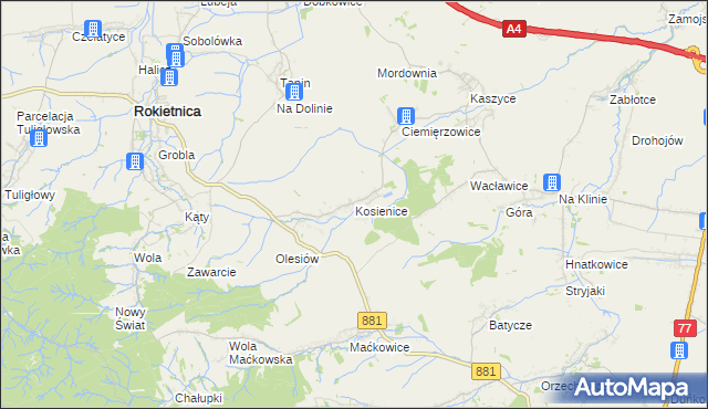 mapa Kosienice, Kosienice na mapie Targeo
