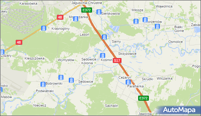 mapa Kośmin gmina Żyrzyn, Kośmin gmina Żyrzyn na mapie Targeo