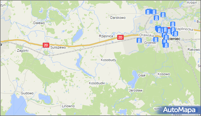 mapa Kosobudy gmina Złocieniec, Kosobudy gmina Złocieniec na mapie Targeo