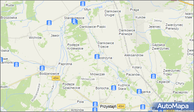 mapa Kostrzyna gmina Przystajń, Kostrzyna gmina Przystajń na mapie Targeo