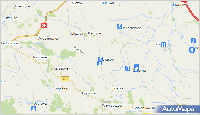 mapa Kowalów gmina Wiązów, Kowalów gmina Wiązów na mapie Targeo