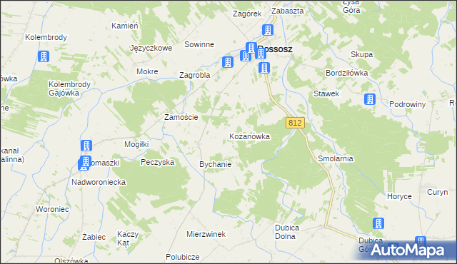 mapa Kożanówka gmina Rossosz, Kożanówka gmina Rossosz na mapie Targeo