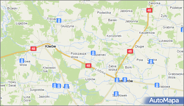 mapa Kozieniec gmina Potworów, Kozieniec gmina Potworów na mapie Targeo