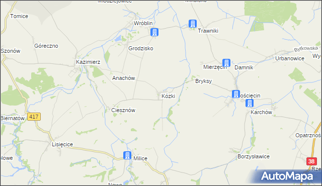 mapa Kózki gmina Pawłowiczki, Kózki gmina Pawłowiczki na mapie Targeo