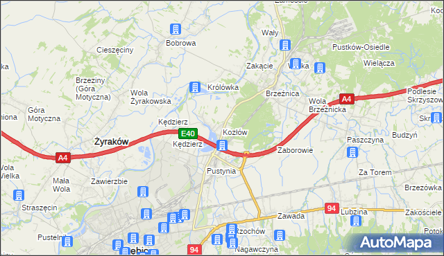 mapa Kozłów gmina Dębica, Kozłów gmina Dębica na mapie Targeo