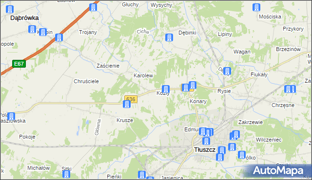 mapa Kozły gmina Tłuszcz, Kozły gmina Tłuszcz na mapie Targeo
