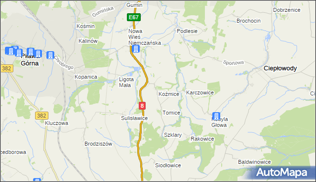 mapa Koźmice, Koźmice na mapie Targeo