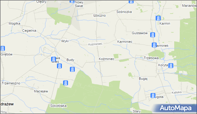 mapa Koźminiec, Koźminiec na mapie Targeo