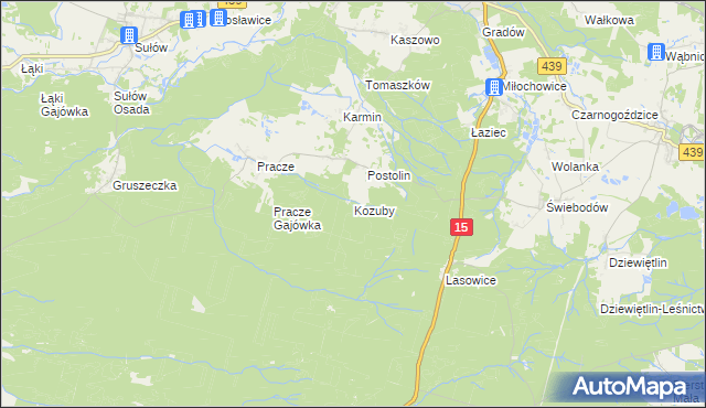 mapa Kozuby gmina Milicz, Kozuby gmina Milicz na mapie Targeo
