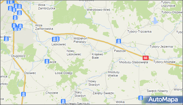 mapa Krajewo Białe, Krajewo Białe na mapie Targeo