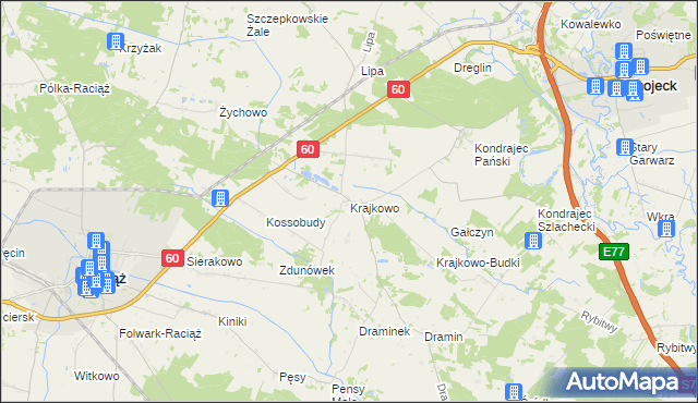 mapa Krajkowo gmina Raciąż, Krajkowo gmina Raciąż na mapie Targeo