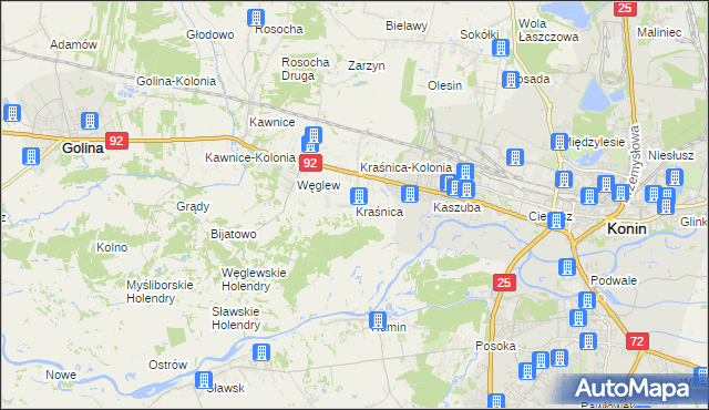 mapa Kraśnica gmina Golina, Kraśnica gmina Golina na mapie Targeo