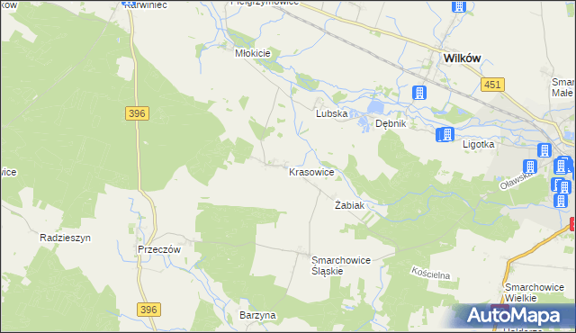 mapa Krasowice, Krasowice na mapie Targeo