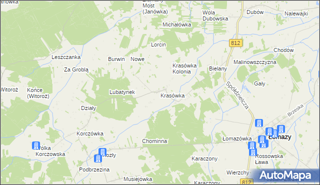 mapa Krasówka gmina Łomazy, Krasówka gmina Łomazy na mapie Targeo