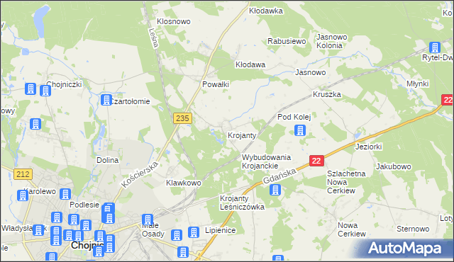 mapa Krojanty, Krojanty na mapie Targeo