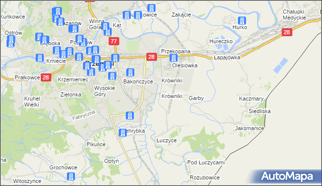 mapa Krówniki gmina Przemyśl, Krówniki gmina Przemyśl na mapie Targeo