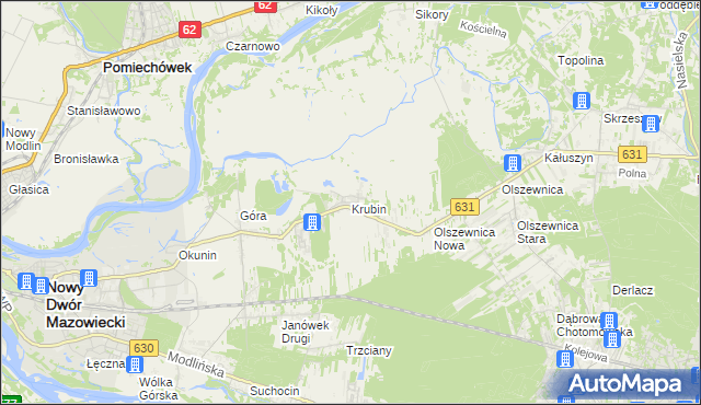 mapa Krubin gmina Wieliszew, Krubin gmina Wieliszew na mapie Targeo