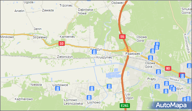 mapa Kruszyniec gmina Sicienko, Kruszyniec gmina Sicienko na mapie Targeo